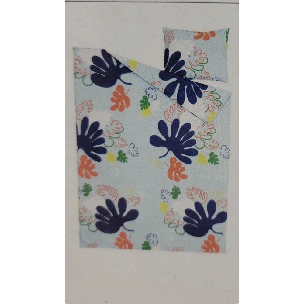 Ikea KANTDRACENA Blue Floral Twin Duvet Cover & 1 Standard Pillowcase
